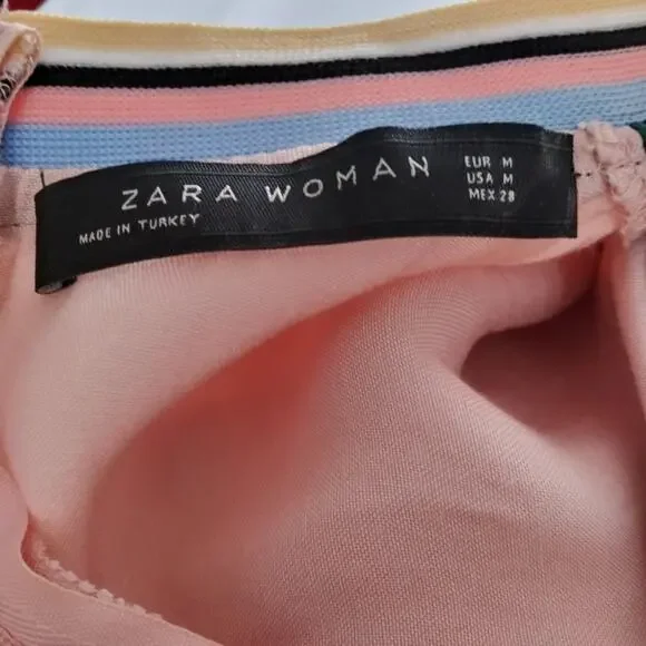 Zara Pink Satin Sport Stripe Short Sleeve Dress Size M - Picture 10 of 10